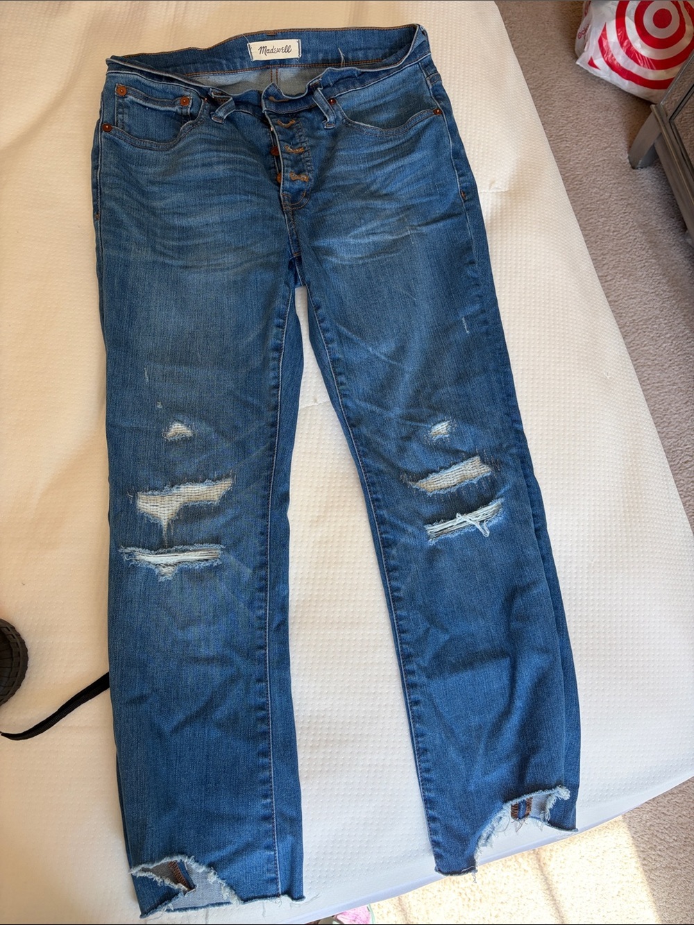 Madewell Blue Ripped Skinny Cropped Jeans